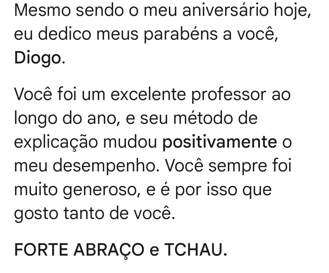 Depoimento de aluno ou família