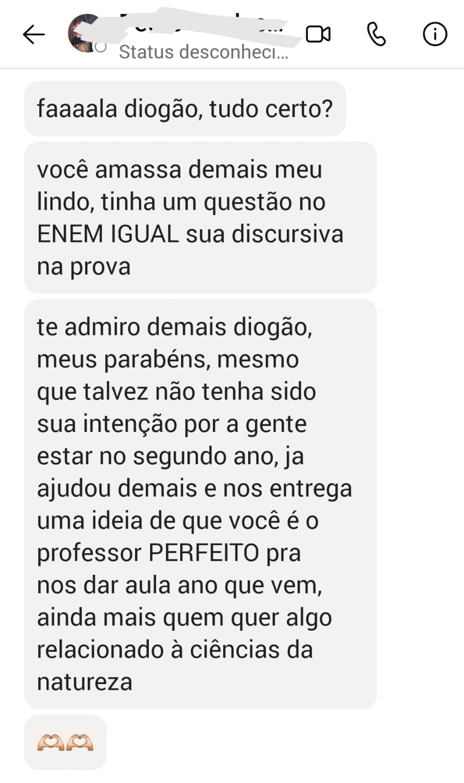 Depoimento de aluno ou família