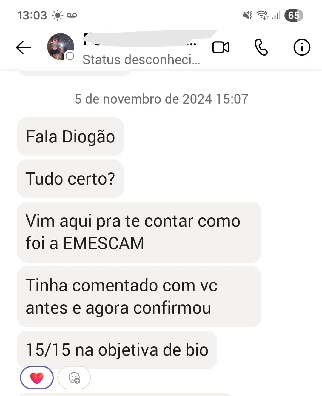 Depoimento de aluno ou família