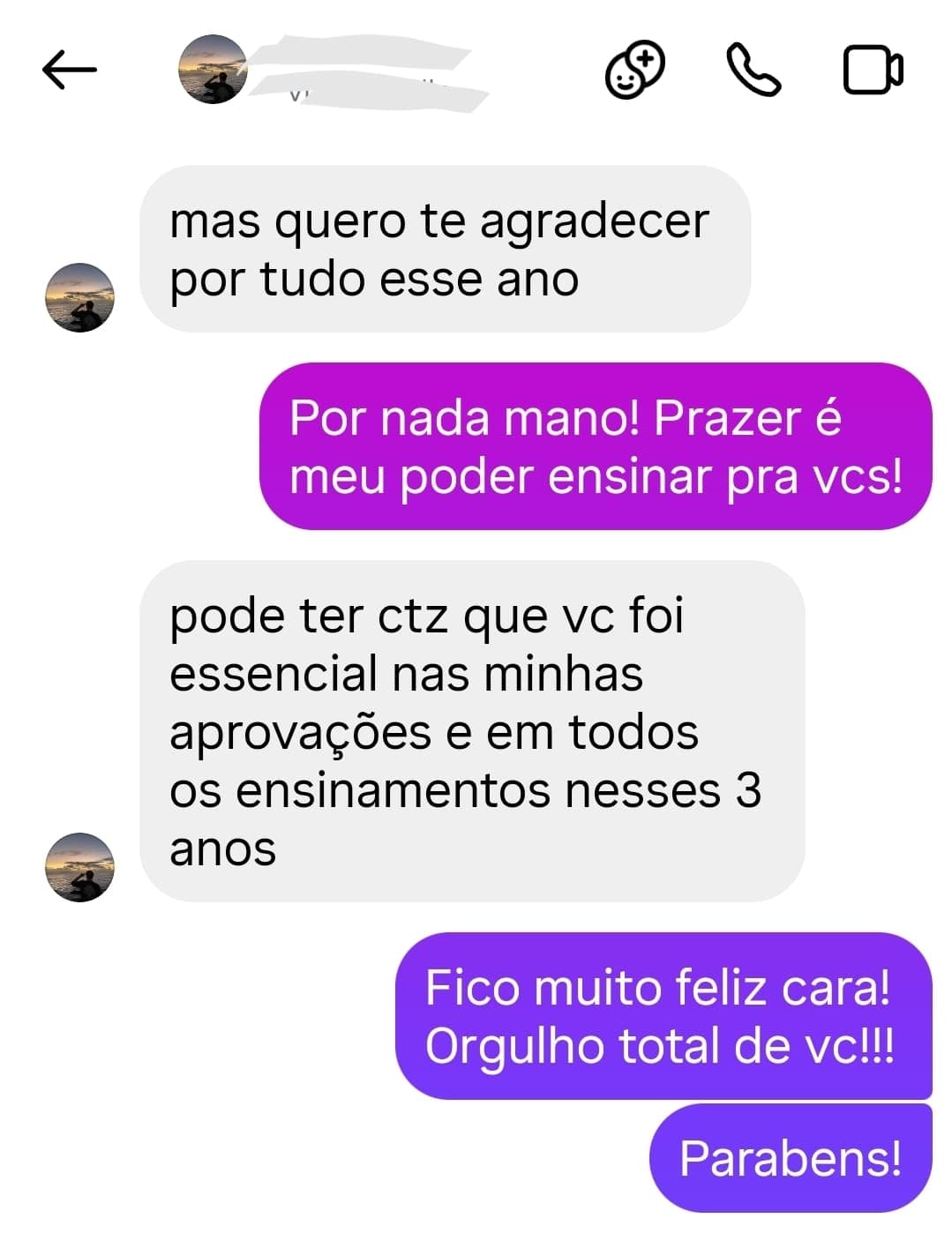 Depoimento de aluno ou família