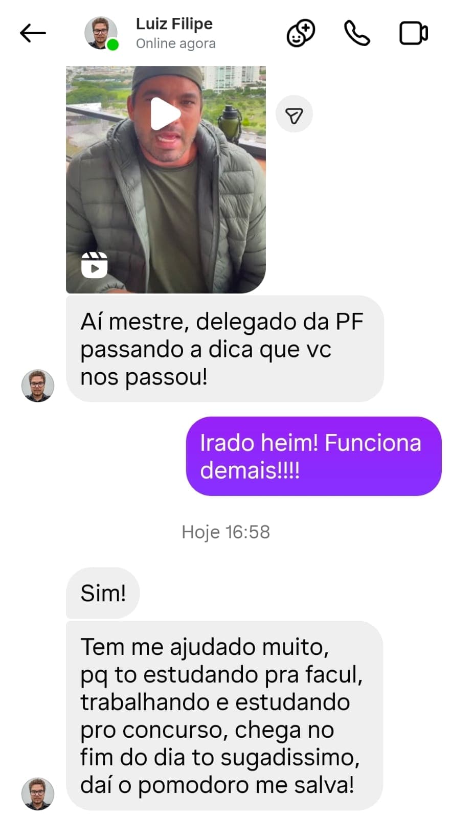 Depoimento de aluno ou família